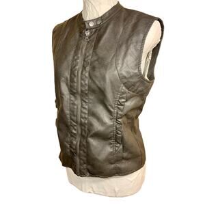 Vanity Faux Leather Vest Womens SZ M Gray Moto Biker Goth Grunge Lace Lined